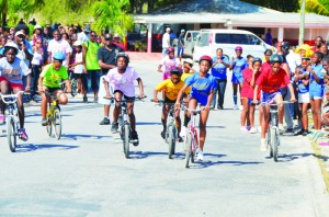 Female cycling race in progress