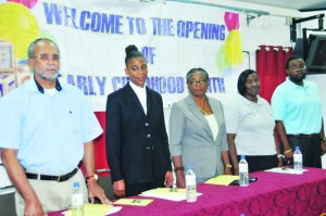 L-R: Mr. Baird, Rev. Carty, Teacher Veda, Julet Simon and Ivan Connor