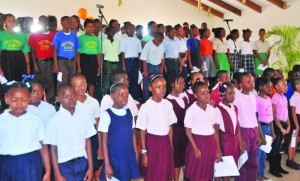 Representative group of children from the public schools in Anguilla singing in praise of Mr. Ronald Webster