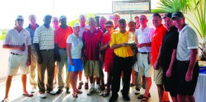 His Excellency the Governor, Mr Alistair Harrison presenting the trophy to the Anguilla team.