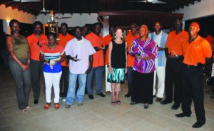 Award recipients or their representatives with Mrs. Hickcox (centre) and Mr. Cardigan Connor (far right)