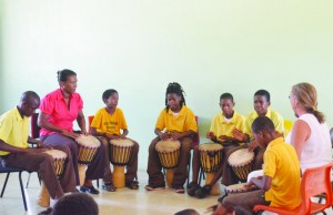 Students at the drumming session at Valley Primary School