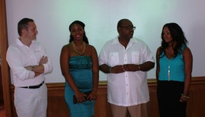 General Manager Mr. Stephane Zaharia with Kendisha Hall, Karl Woodley and Latoya Matthew