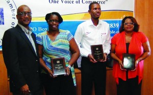 [Left to right]: Mr. Keithley F. T. Lake, President of ACOCI, Ms. Angela Richards, representative of Best Buy, Mr. Colwayne Pickering, representative of DIGICEL, a representative of Scotia Bank