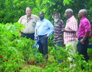 Officials on tour: l-r: PAS Kenneth Hodge, Minister Jerome Roberts, Ras B; Dr. Patrick Vanterpool, PAS Ensor Gumbs