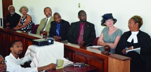 L- R: Rev. & Mrs. Gumbs, Mr. Evans Rogers, Mr. Stanley Reid, Mr. Jerome Roberts, Governor Scott and Justice Mathurin.