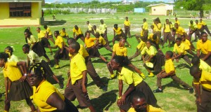 Students in stretching exercise 