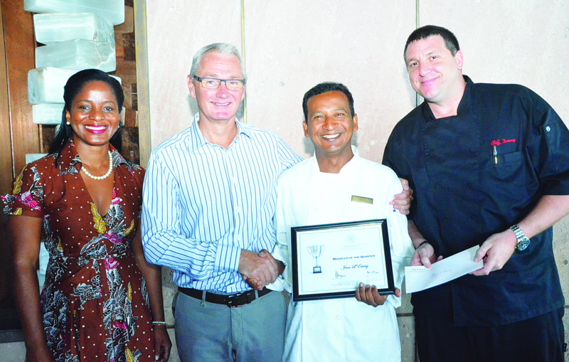 Dorla Hodge, Richard Alexander, Chef Jean L’Etang (awardee), Chef Cliff Denny