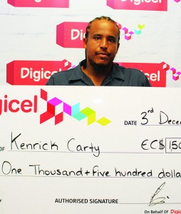 Kenrick Carty is the winner of November’s Text To Win promotion. He won EC$1,500 by playing the Digicel Supermarket Dash Game.