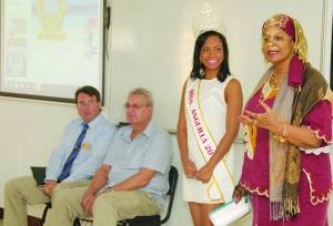 Dr Linda Banks addressing students (along with Miss Anguilla 2013 Amethyst Davis and faculty members)