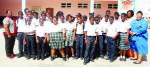 Teacher Katherine with students