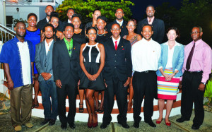 Youth Ambassadors with Governor Scott, Hon. Jerome Roberts, Mrs. Chanelle Petty-Barrett and Mr. Bren Romney