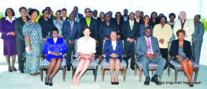 Group Photo: Judicial Officials. Front Row: Justice Blenman, Governor Scott, Chief justice Janice Pereira, Hon Evan Gumbs and Resident Judge Justice Cheryl Mathurin