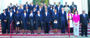 Chief Justice, other Justices and Members of the Judiciary, Governor Scott, CM Hughes, other Ministers, Opposition Members  and Ministers of Religion outside St Mary's Anglican Church