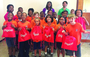 Omololu Int'l students, teachers and Head of Commercial at Digicel, Kerchelle Jn Charles