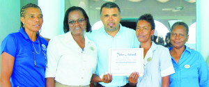 Housekeeping Public Area represented by Ruby Connor with Operations Mgr. Kevin Carty, Housekeeping  Susan Smith, Director of Rooms Product, Alma Gumbs, Supervisor  & Grithel Hughes, Executive Housekeeper. Absent from picture – Blue Service 