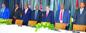 Antigua & Barbuda PM Mr. Gaston Browne, Montserrat's Premier Mr. Donaldson Romeo, Anguilla's CM Mr. Victor Banks, ECCB's Governor Sir Dwight Venner, St. Vincent and the Grenadines PM Dr. Ralph Gonsalves, St.Kitts & Nevis Pm Dr. Timothy Harris and Grenada's Alternate Representative Mr. Timothy Antoine 