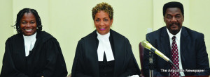 L-R Registrar Richardson, Justice Mathurin and Bailiff Ruan