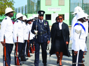 Inspection of Guard of Honour by Madam Justice Cheryl Mathurin