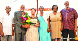 Church officials with Mrs. Richardson (3rd from left)