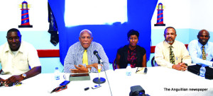 L-R: Mr. Curtis Richardson, Chief Minister Victor Banks,  Mrs. Cora Richardson-Hodge, Mr. Evans McNiel Rogers and  Mr. Cardigan Connor