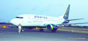 Boeing 737 Jet at Anguilla's Airport returning wedding party to Venezuela