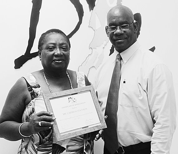 Presentation of Appreciation Certificate to Ms. Carmencita Davis, former member of Anguilla Service Corps (ASC) Management Advisory Board (MAB)