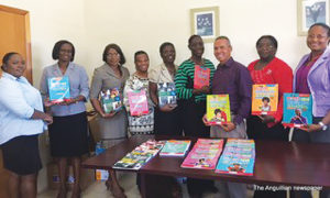 Education Officer Curriculum, Ms Sandra Fahie, Education Officer Primary and Pre-Primary, Mrs Susan Smith, the six Primary School Principals and Ms Curtlyanna Samuel from  the Coral Reef Bookstore. (Photo submitted)