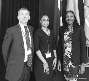 L-R: AG John McKendrick QC, Ms. Erica Edwards and                             Ms. Ojeda Vanterpool