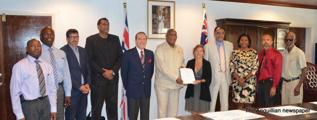 L-R: Mr. Larry Franklin; Mr. Cardigan Connor; Mr. Luc Allary; Mr. George Lake; Dr. Claudio Silvestri; Chief Minister Victor Banks; Canadian High Commissioner, Marie Legault; Mr. Ali Nawaz Shaikh; Mrs. Cora Richardson-Hodge; Mr. Evans McNiel Rogers and Mr. Fabian Fahie