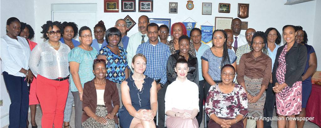 Front row (centre), Facilitators Sarah Rothera and Natalie Wyatt with trainees Rebuilding Anguilla After Hurricane Irma