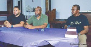 Mr. Errol Fabien (centre) with his travelling associate  Mr. Evan Silina and Pastor Philp Gumbs