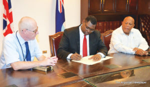 L-R: Governor Tim Foy, OBE; Attorney General, Mr. Dwight Horsford and Chief Minister Victor Banks