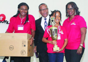 Rotarian Grace Linger - Chairperson of Spelling Bee 2018, Honorable Wycliffe Smith - Minister of Education, Culture, Youth and Sports - Government of St. Maarten, First Place Winner Ayana Carty, and Ms. Selma Barker - Personal Banking Manager - Scotiabank - St. Maarten