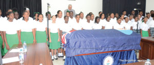 The ALHCS Choir in song at the House of Assembly directed by Mrs. Kimba Southwell