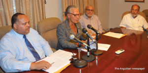 L-R: AUM Leader, Dr. Ellis Lorenzo Webster; Leader of the Opposition, Pam Webster,  Leader of the Dove Party, Mr. Sutcliffe Hodge and Mr. Don Mitchell, CBE, QC