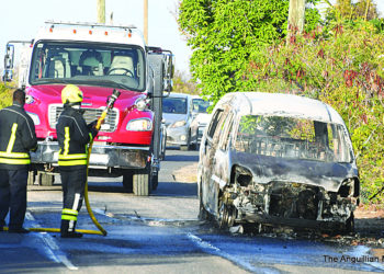 BURNING VEHICLE BLOCKS LONG PATH
