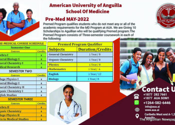 TEN PRE-MED SCHOLARSHIPS AVAILABLE AT THE AMERICAN UNIVERSITY OF ANGUILLA  FOR ANGUILLIANS